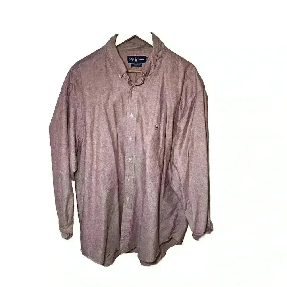 Polo Ralph Lauren Shirt Men's Large Custom Fit 18 34/35 Red Yarmouth Cotton